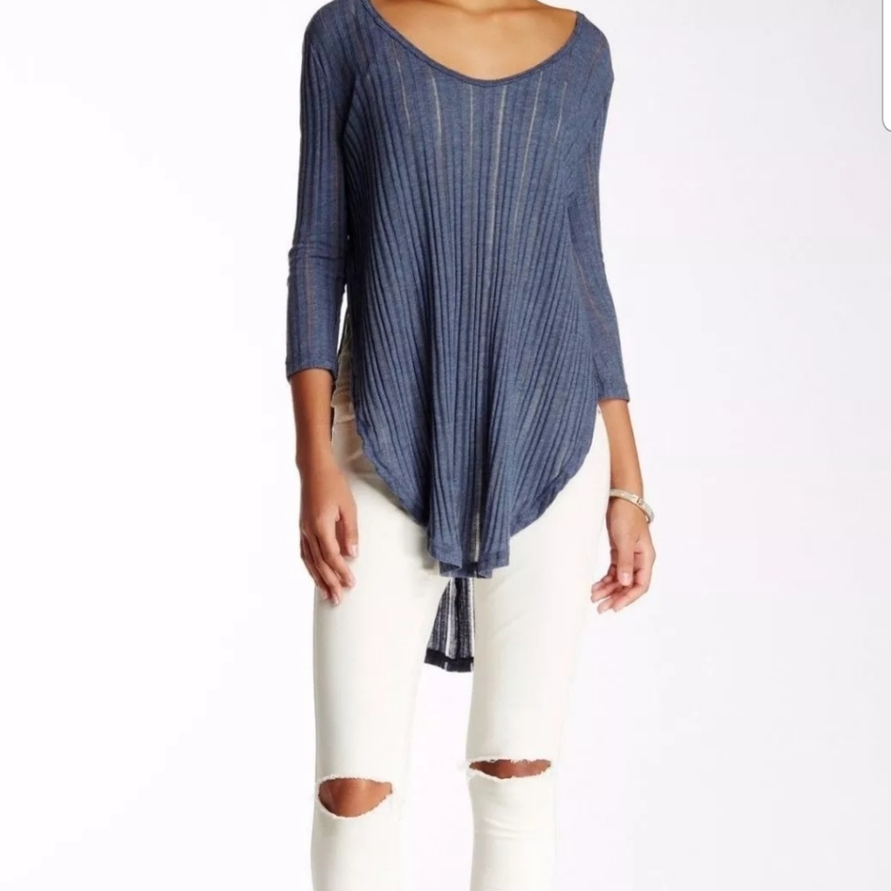 Boho chic blue  top, Astoria split ribbed …